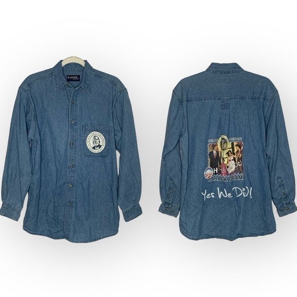 Warner Payne Barack Obama “Yes We Did” Graphic Denim Button Down Shirt - Picture 3 of 14